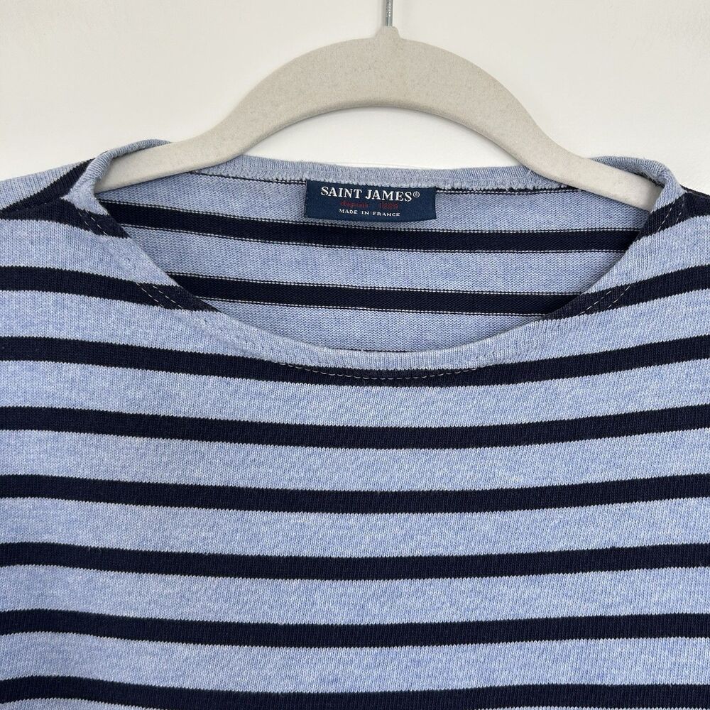 Saint James Top Womens Breton Blue Striped M Boatneck Long Sleeve Preppy France - Picture 2 of 12